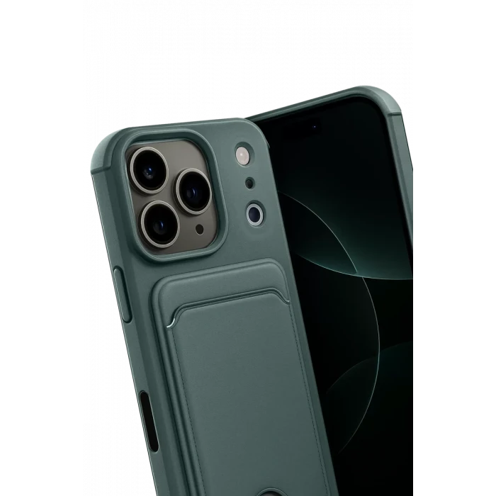 Newface Apple iPhone 17 Pro Max Kelvin Kartvizitli Silikon - Koyu Yeşil