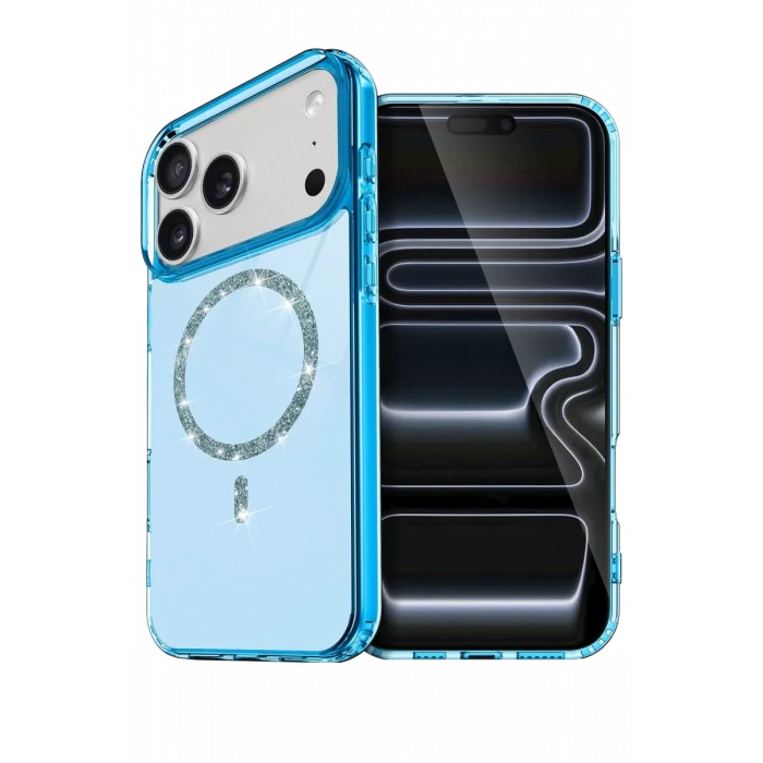 Newface Apple iPhone 17 Pro Max Live Diamond Magsafe Kapak - Mavi