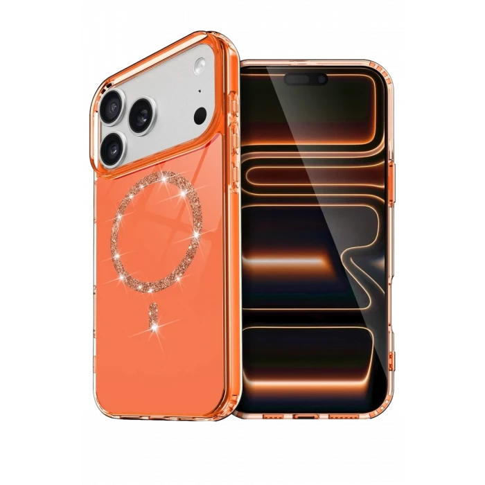 Newface Apple iPhone 17 Pro Max Live Diamond Magsafe Kapak - Turuncu