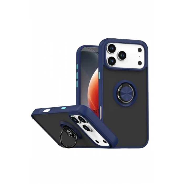 Newface Apple iPhone 17 Pro Max Montreal Yüzüklü Silikon Kapak - Lacivert