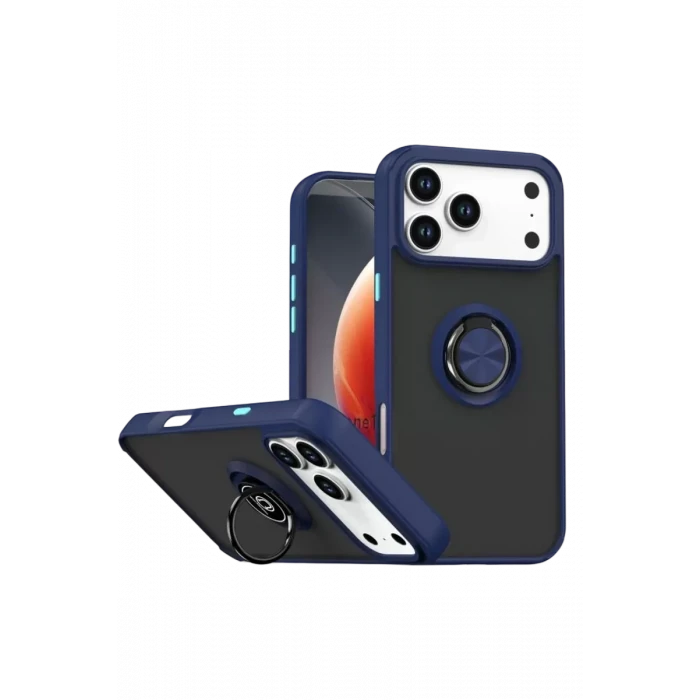Newface Apple iPhone 17 Pro Max Montreal Yüzüklü Silikon Kapak - Lacivert