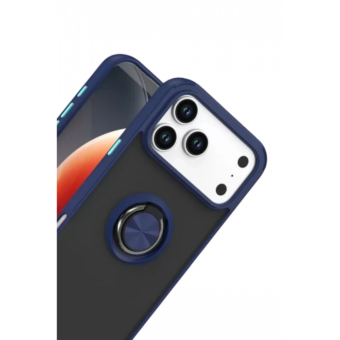Newface Apple iPhone 17 Pro Max Montreal Yüzüklü Silikon Kapak - Lacivert