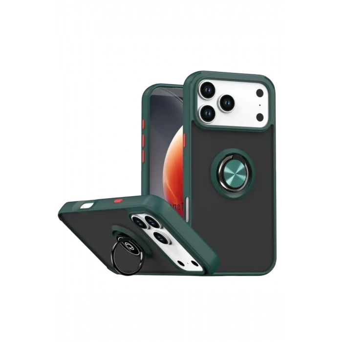 Newface Apple iPhone 17 Pro Max Montreal Yüzüklü Silikon Kapak - Yeşil