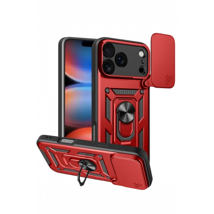 Newface Apple iPhone 17 Pro Max Pars Lens Yüzüklü Silikon - Kırmızı
