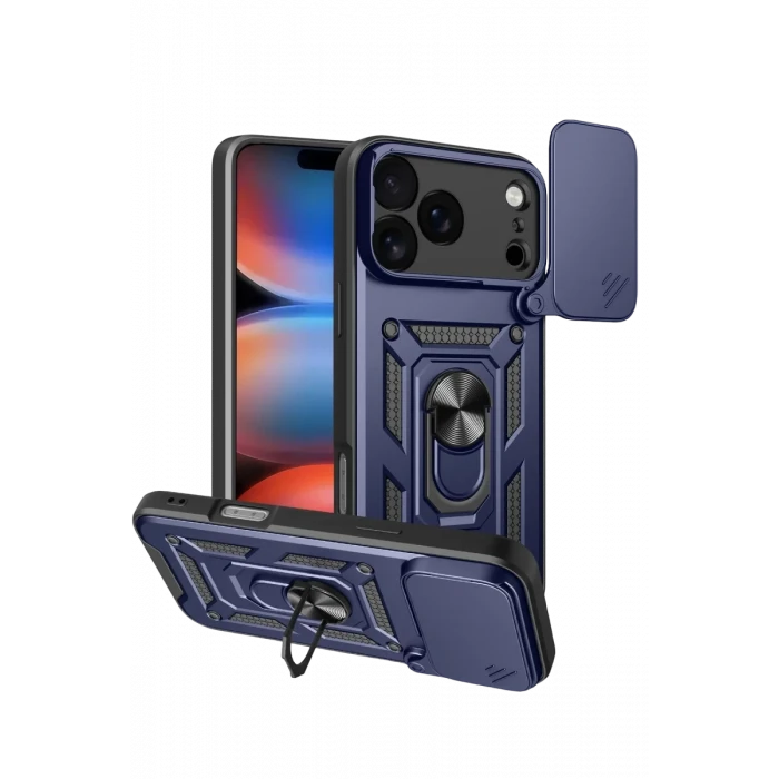 Newface Apple iPhone 17 Pro Max Pars Lens Yüzüklü Silikon - Lacivert