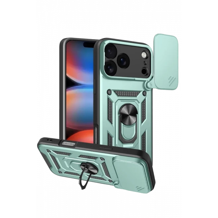 Newface Apple iPhone 17 Pro Max Pars Lens Yüzüklü Silikon - Yeşil