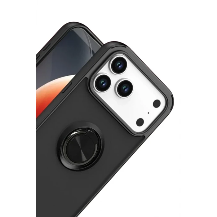 Newface Apple iPhone 17 Pro Montreal Yüzüklü Silikon Kapak - Siyah