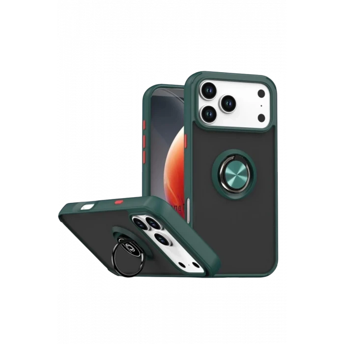 Newface Apple iPhone 17 Pro Montreal Yüzüklü Silikon Kapak - Yeşil