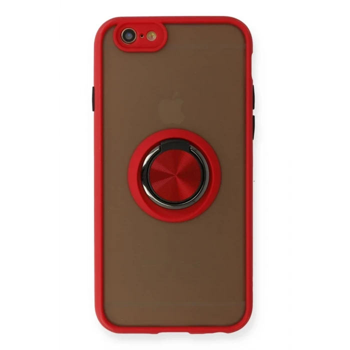 Newface Apple iPhone 6 Kılıf Montreal Yüzüklü Silikon Kapak - Kırmızı