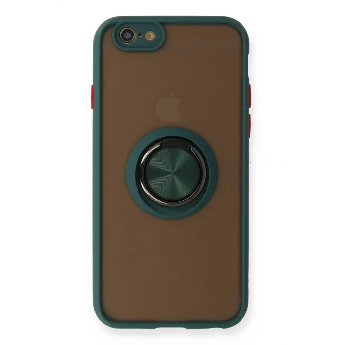 Newface Apple iPhone 6 Kılıf Montreal Yüzüklü Silikon Kapak - Yeşil