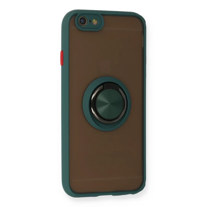 Newface Apple iPhone 6 Kılıf Montreal Yüzüklü Silikon Kapak - Yeşil
