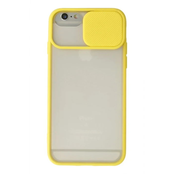 Newface Apple iPhone 6 Kılıf Palm Buzlu Kamera Sürgülü Silikon - Sarı