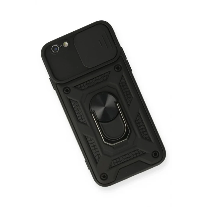 Newface Apple iPhone 6 Kılıf Pars Lens Yüzüklü Silikon - Siyah