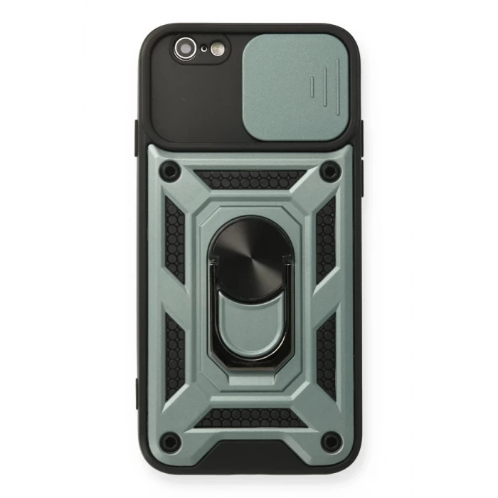 Newface Apple iPhone 6 Kılıf Pars Lens Yüzüklü Silikon - Yeşil
