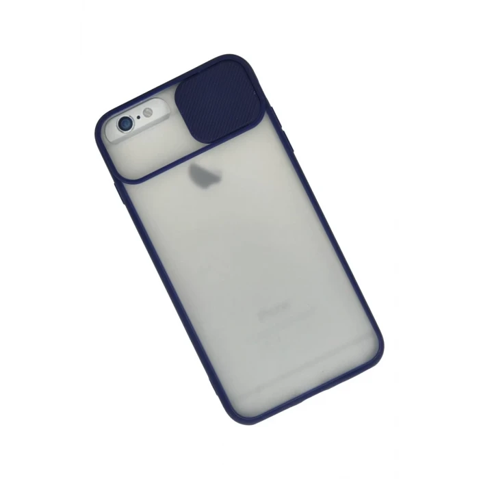 Newface Apple iPhone 6 Plus Kılıf Palm Buzlu Kamera Sürgülü Silikon - Lacivert