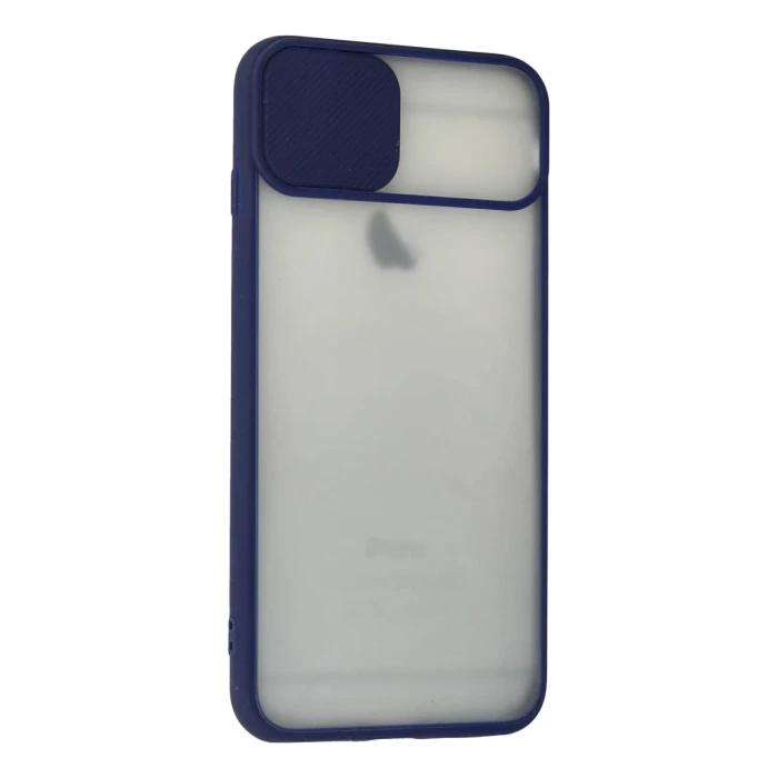 Newface Apple iPhone 6 Plus Kılıf Palm Buzlu Kamera Sürgülü Silikon - Lacivert
