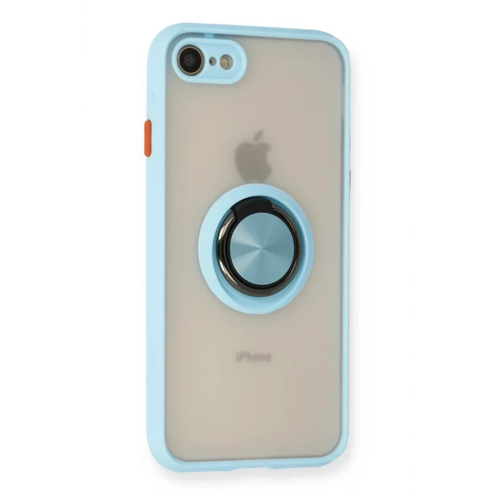 Newface Apple iPhone 7 Kılıf Montreal Yüzüklü Silikon Kapak - Buz Mavi