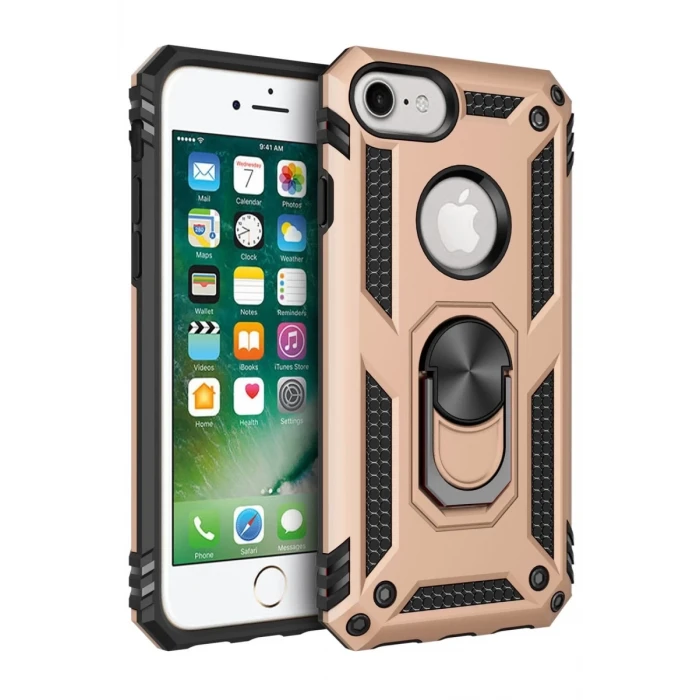 Newface Apple iPhone 7 Kılıf Sofya Yüzüklü Silikon Kapak - Gold