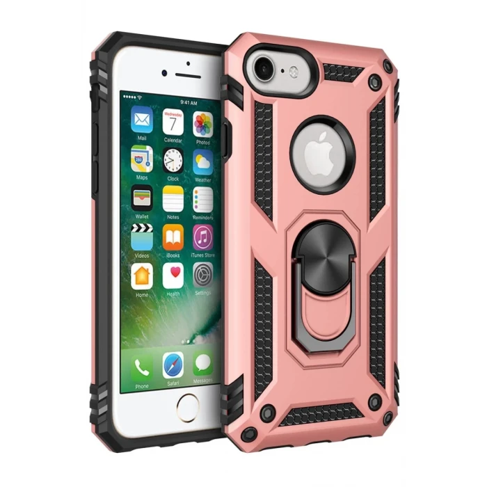 Newface Apple iPhone 7 Kılıf Sofya Yüzüklü Silikon Kapak - Rose