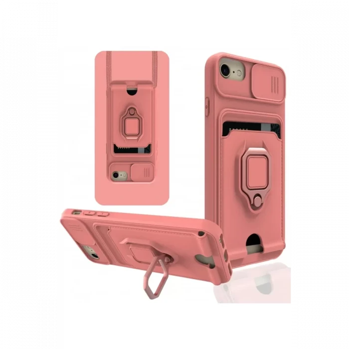 Newface Apple iPhone 7 Kılıf Zuma Kartvizitli Yüzüklü Silikon - Pembe