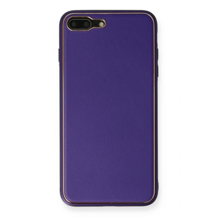 Newface Apple iPhone 7 Plus Kılıf Coco Deri Silikon Kapak - Mor