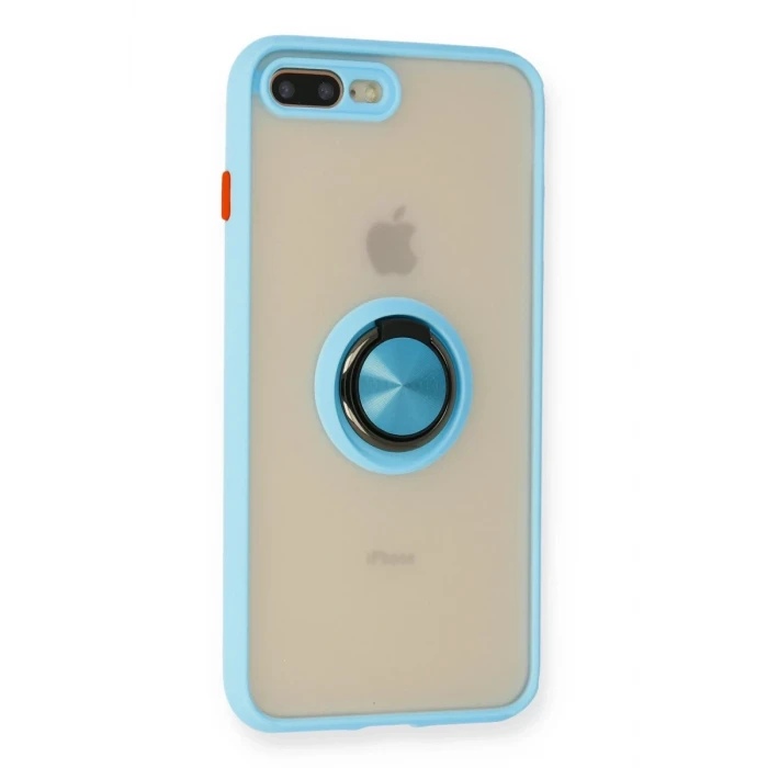 Newface Apple iPhone 7 Plus Kılıf Montreal Yüzüklü Silikon Kapak - Buz Mavi