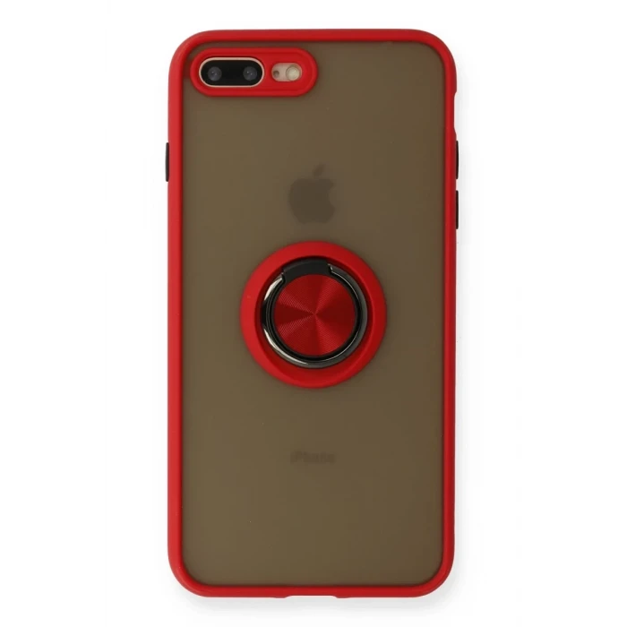 Newface Apple iPhone 7 Plus Kılıf Montreal Yüzüklü Silikon Kapak - Kırmızı