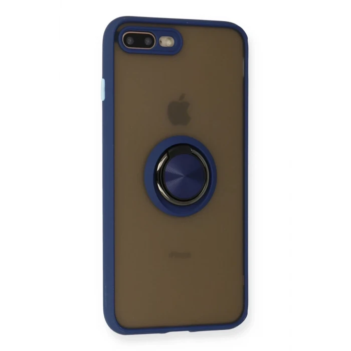Newface Apple iPhone 7 Plus Kılıf Montreal Yüzüklü Silikon Kapak - Lacivert