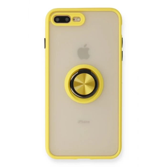 Newface Apple iPhone 7 Plus Kılıf Montreal Yüzüklü Silikon Kapak - Sarı