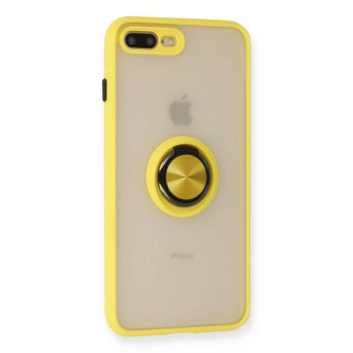 Newface Apple iPhone 7 Plus Kılıf Montreal Yüzüklü Silikon Kapak - Sarı