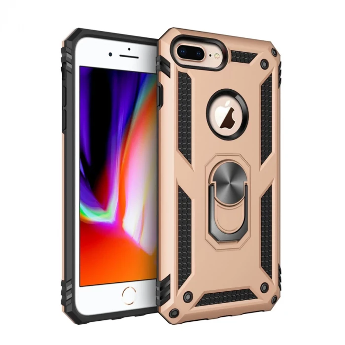 Newface Apple iPhone 7 Plus Kılıf Sofya Yüzüklü Silikon Kapak - Gold
