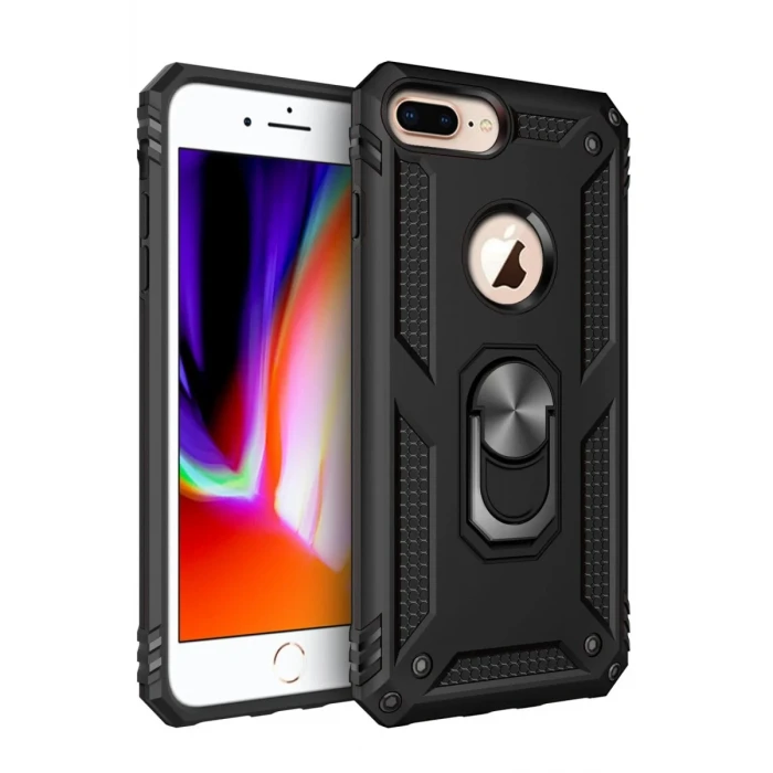 Newface Apple iPhone 7 Plus Kılıf Sofya Yüzüklü Silikon Kapak - Siyah