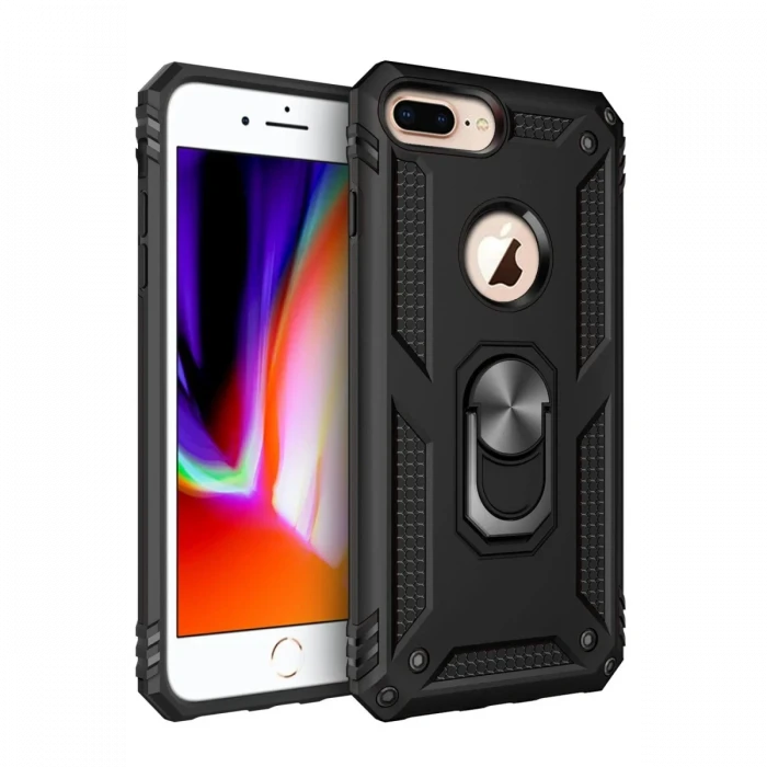 Newface Apple iPhone 7 Plus Kılıf Sofya Yüzüklü Silikon Kapak - Siyah