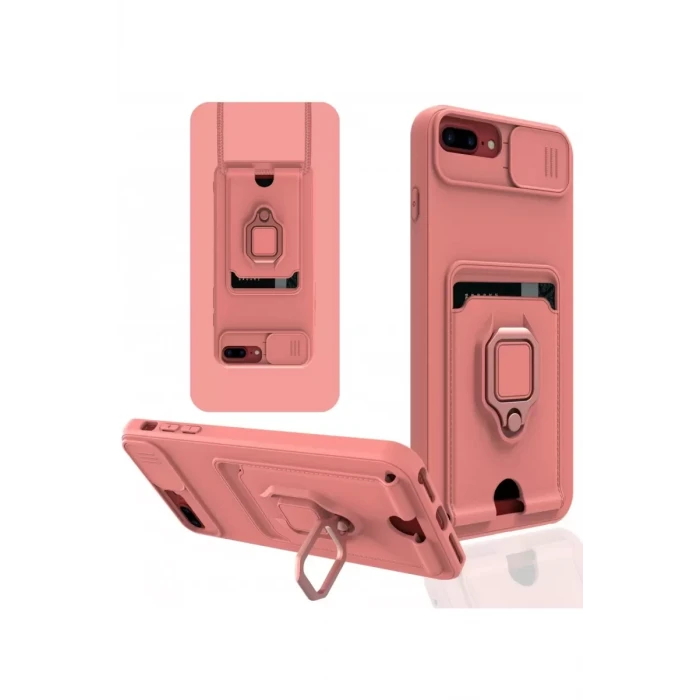 Newface Apple iPhone 7 Plus Kılıf Zuma Kartvizitli Yüzüklü Silikon - Pembe