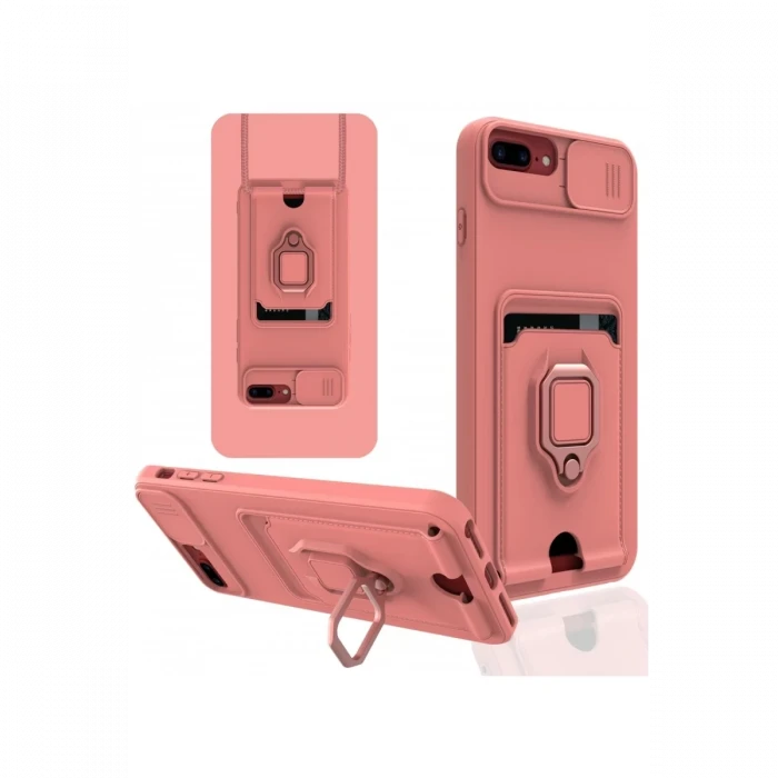 Newface Apple iPhone 7 Plus Kılıf Zuma Kartvizitli Yüzüklü Silikon - Pembe