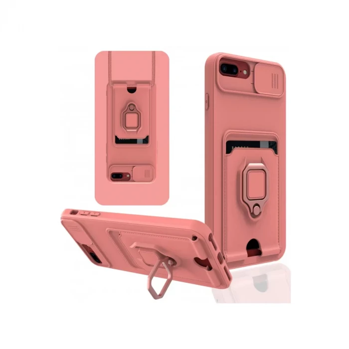 Newface Apple iPhone 7 Plus Kılıf Zuma Kartvizitli Yüzüklü Silikon - Pembe