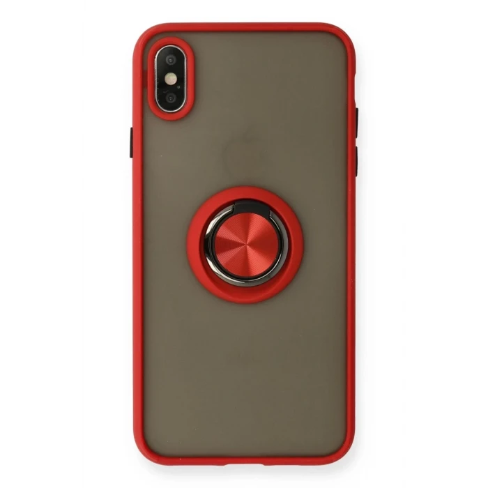 Newface Apple iPhone X Kılıf Montreal Yüzüklü Silikon Kapak - Kırmızı