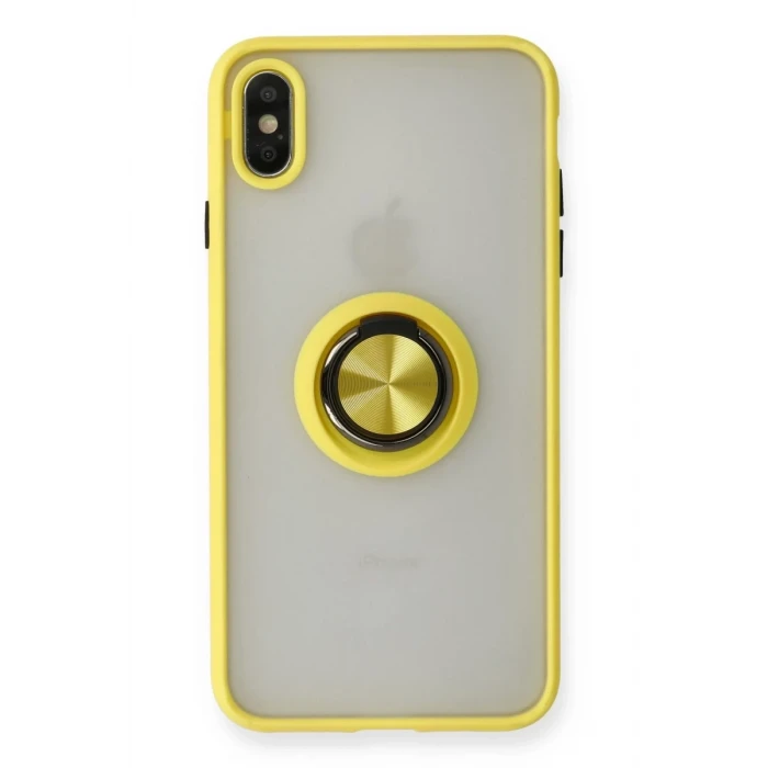 Newface Apple iPhone X Kılıf Montreal Yüzüklü Silikon Kapak - Sarı
