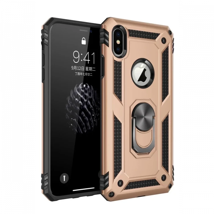 Newface Apple iPhone X Kılıf Sofya Yüzüklü Silikon Kapak - Gold