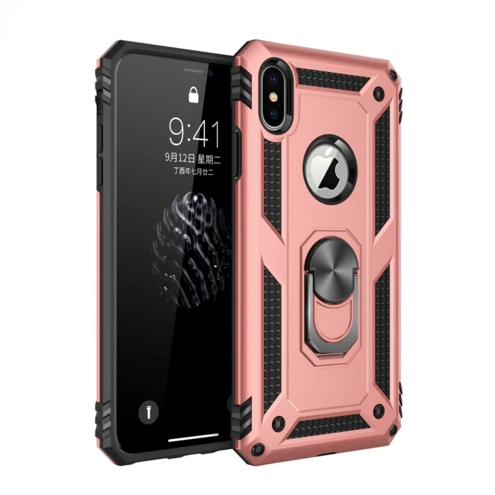 Newface Apple iPhone X Kılıf Sofya Yüzüklü Silikon Kapak - Rose