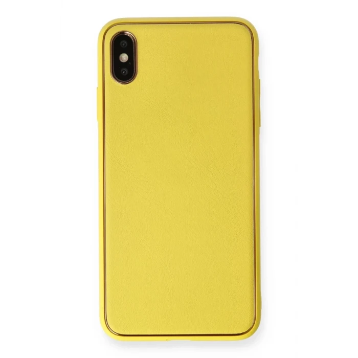 Newface Apple iPhone XS Max Kılıf Coco Deri Silikon Kapak - Sarı