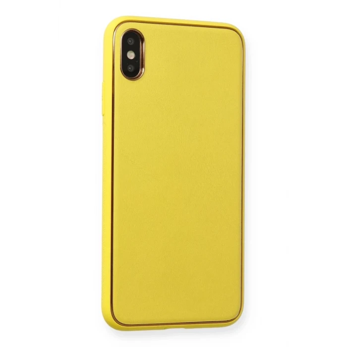 Newface Apple iPhone XS Max Kılıf Coco Deri Silikon Kapak - Sarı