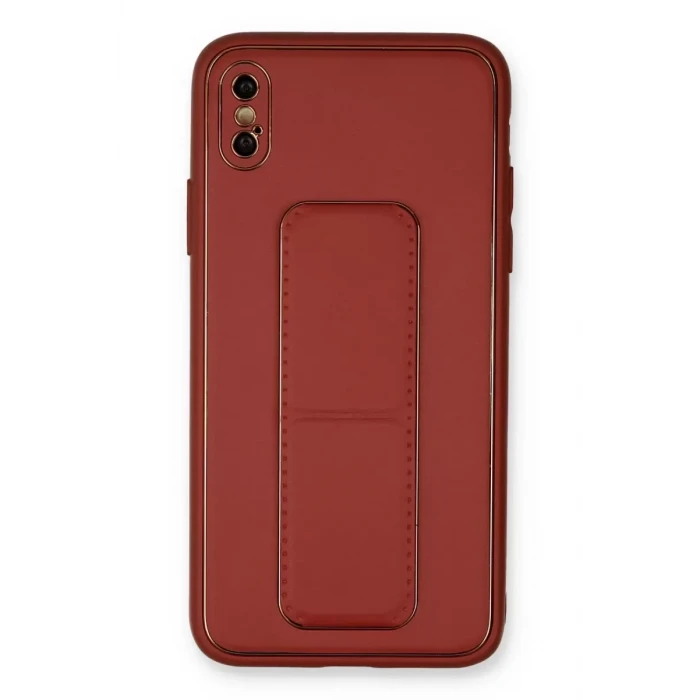 Newface Apple iPhone XS Max Kılıf Coco Deri Standlı Kapak - Fuşya
