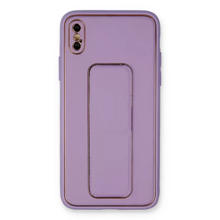 Newface Apple iPhone XS Max Kılıf Coco Deri Standlı Kapak - Koyu Lila