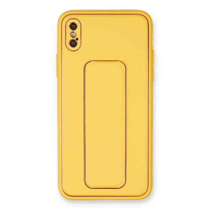 Newface Apple iPhone XS Max Kılıf Coco Deri Standlı Kapak - Sarı