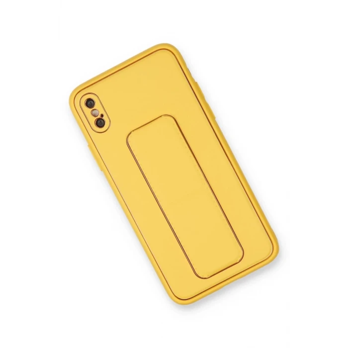 Newface Apple iPhone XS Max Kılıf Coco Deri Standlı Kapak - Sarı