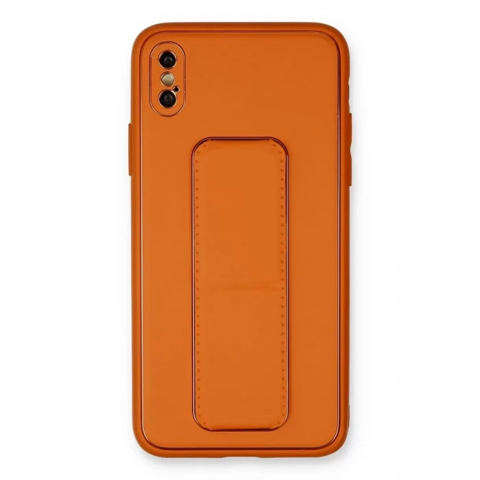 Newface Apple iPhone XS Max Kılıf Coco Deri Standlı Kapak - Turuncu