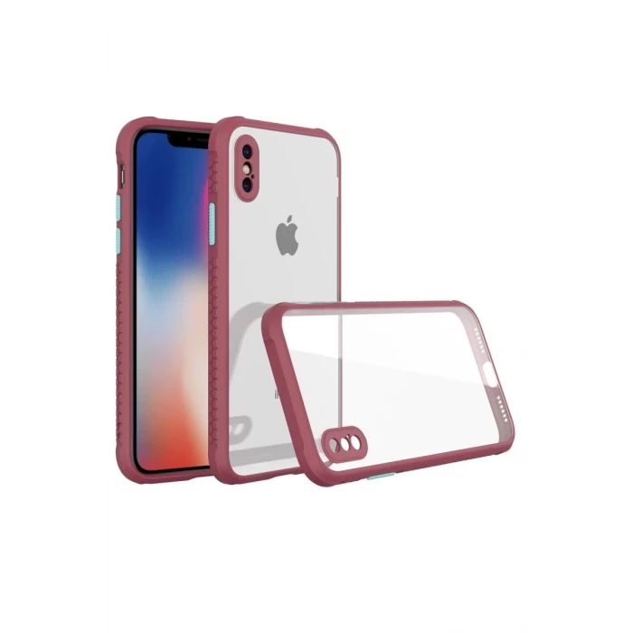 Newface Apple iPhone XS Max Kılıf Miami Şeffaf Silikon - Fuşya