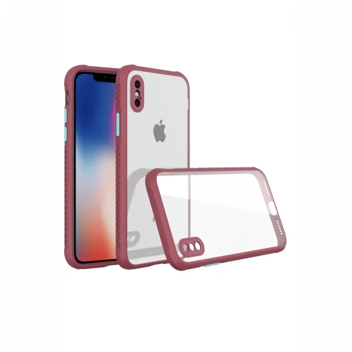 Newface Apple iPhone XS Max Kılıf Miami Şeffaf Silikon - Fuşya