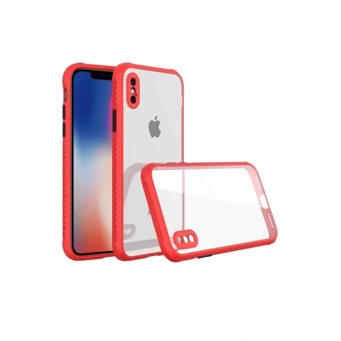 Newface Apple iPhone XS Max Kılıf Miami Şeffaf Silikon - Kırmızı